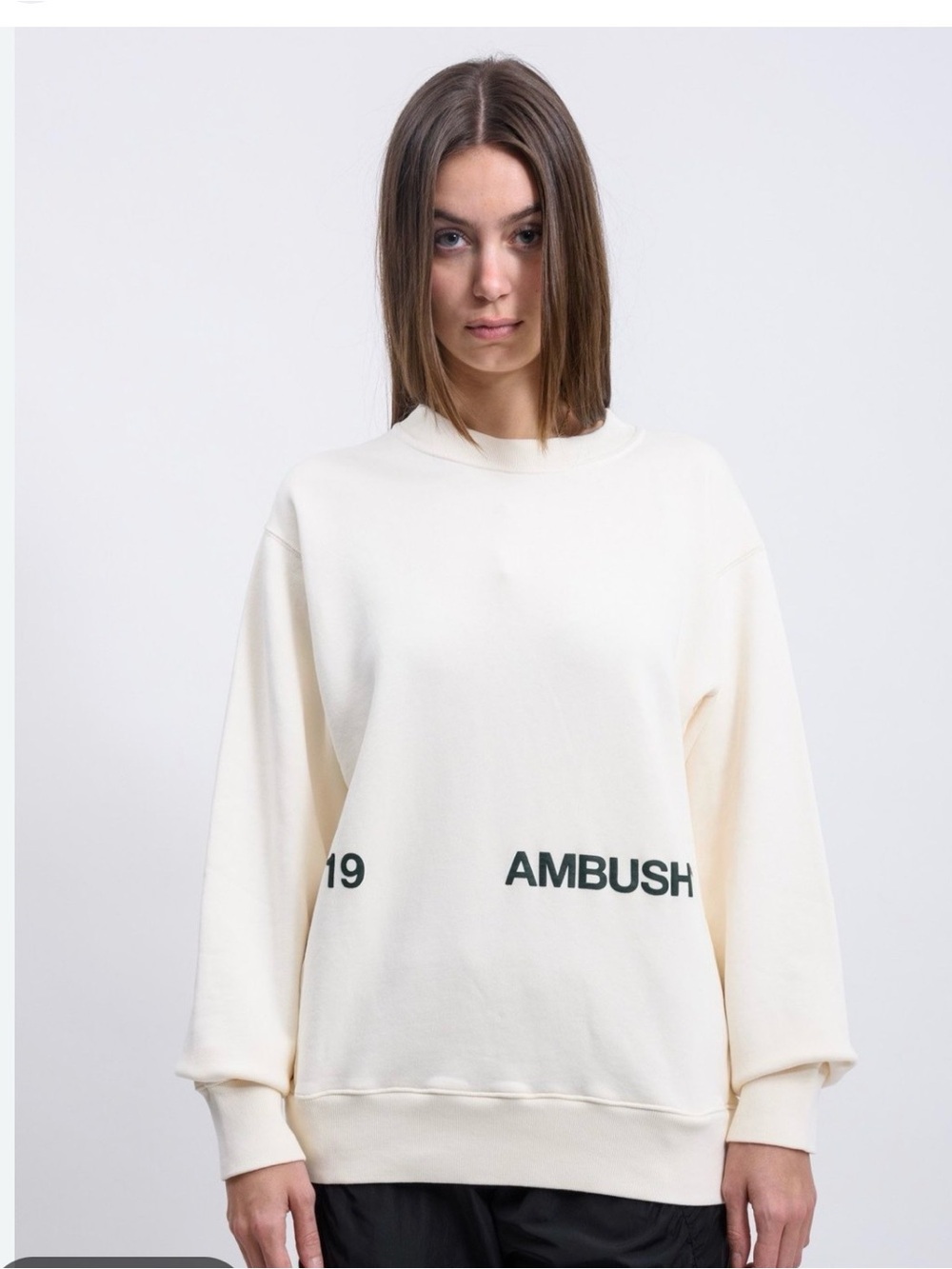 AMBUSH Cream Logo Pullover Sweatshirt - Women's Relaxed Crew